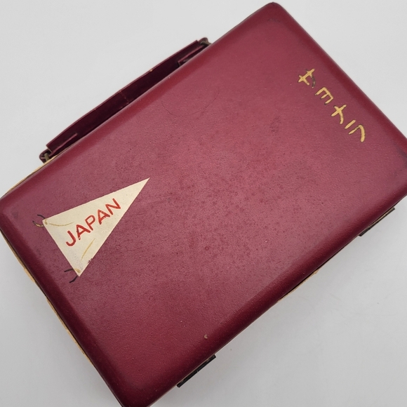 VTG RARE Small Wood DARK Red SuitcaseTexas JAPAN Letters Design Multipurpose Box - Picture 4 of 11